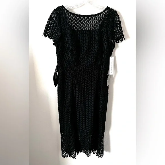 knee length dresses for ladies Elegant Black Short Sleeve Midi Lace Cocktail Dress - 5XL